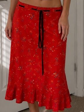 Vintage BCBGMaxAzria Cotton Floral Midi Skirt Size Small Vintage Y2K Cherry